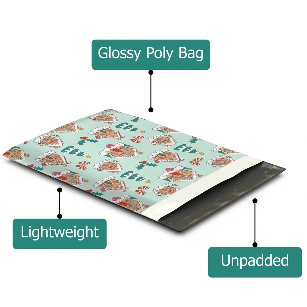 Christmas Gingerbread Houses Poly Mailers 10x13 Pack of 25
